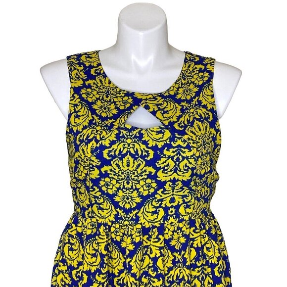 Moon Collection Los Angeles Mini Dress, Blue Yellow Floral Print Women's Size L - Picture 2 of 9